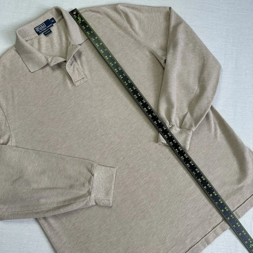 Vtg Y2K Polo Ralph Lauren Golf Polo Shirt Long Sleeve Men XL Beige Preppy Rugby